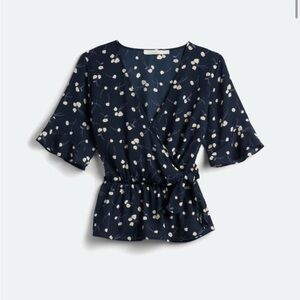 Lush Navy Floral Wrap Blouse